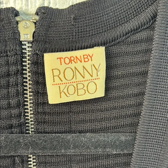 Torn by Ronny Kobo Knitwear Scuba Ribbed Black Bodycon Dress sz S - Picture 2 of 6